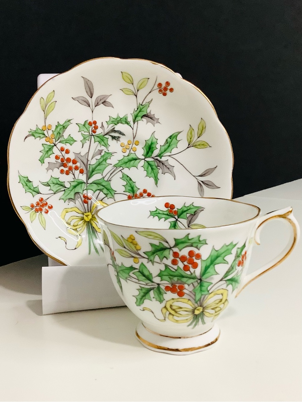 Vintage Royal Albert Flower of the Month Series Holly Bone China Teacup Saucer